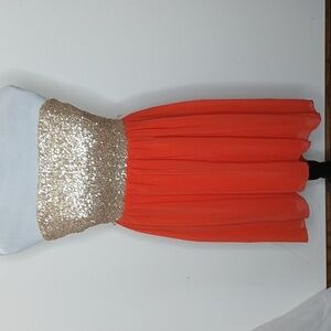 Max studio champaign sequin coral High low mini dress size 7